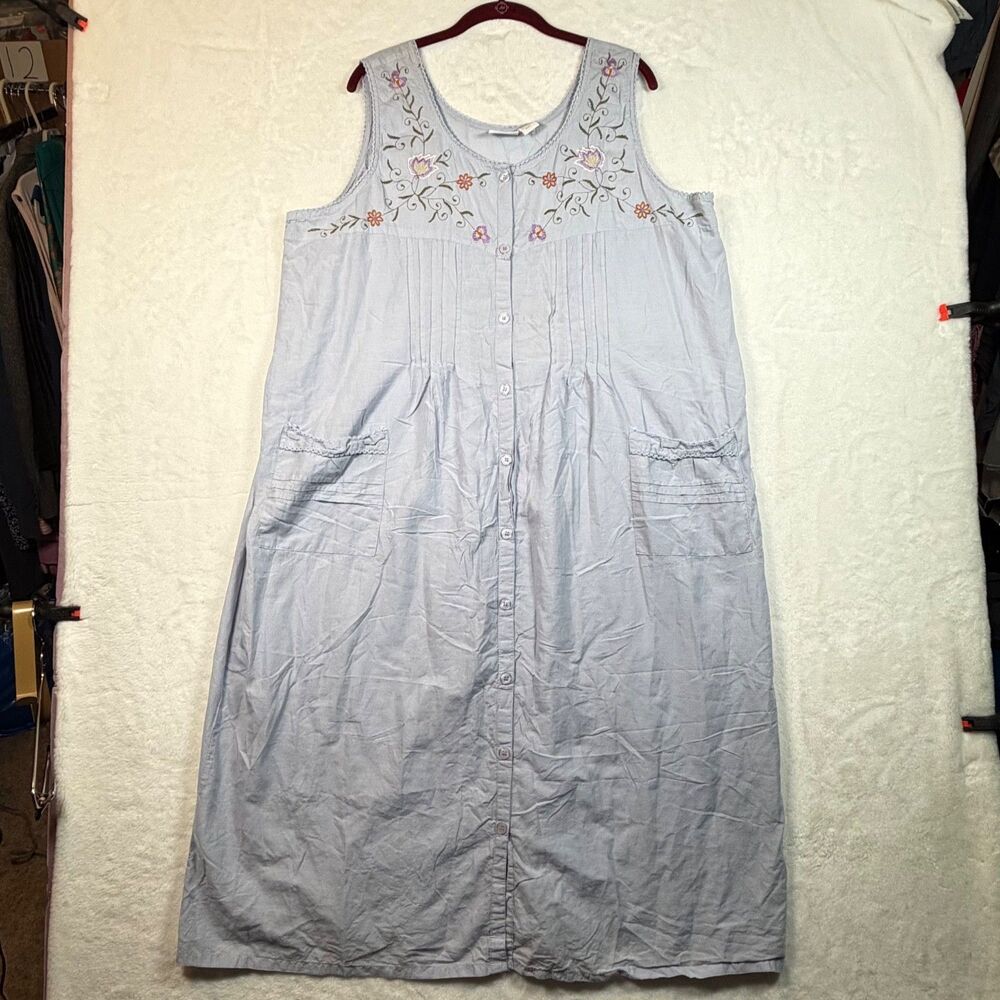 Vintage Collections Etc Blue Floral Embroidered Cotton Prairie Maxi Dress XXL
